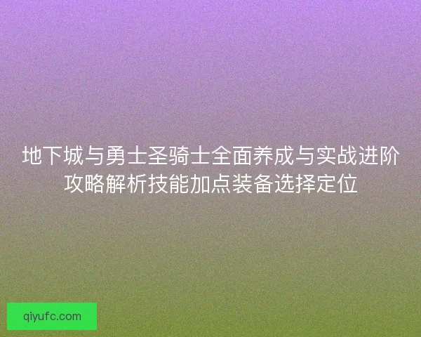 地下城与勇士圣骑士全面养成与实战进阶攻略解析技能加点装备选择定位
